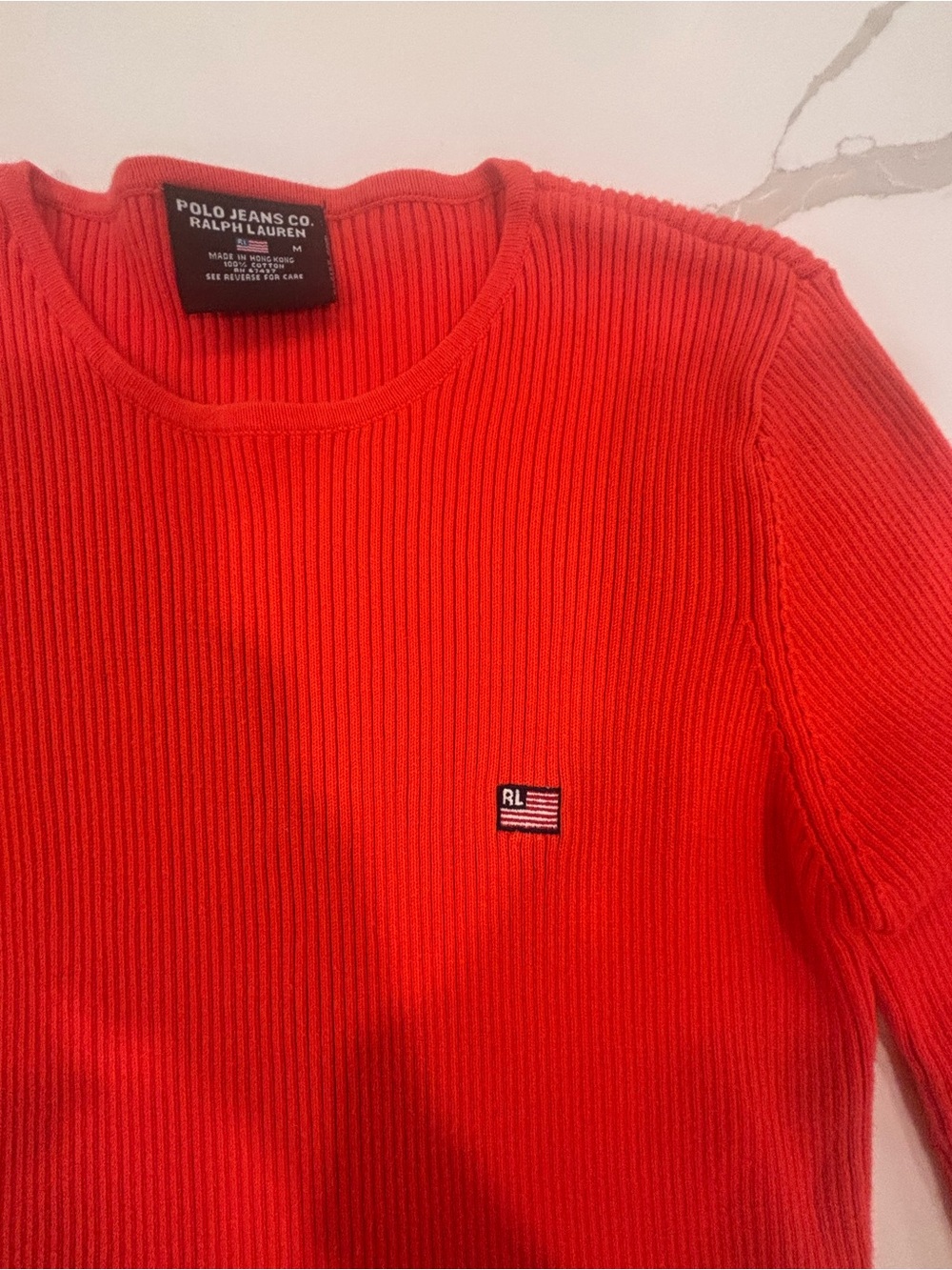 Vintage Ralph Lauren Polo Jeans Co. Orange Ribbed Cotton Sweater Medium - Picture 5 of 7